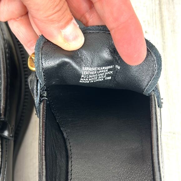 Steve Madden Women’s 11 Black Leather Karmine Gold Buckle Chunky Loafers NEW - Picture 9 of 9